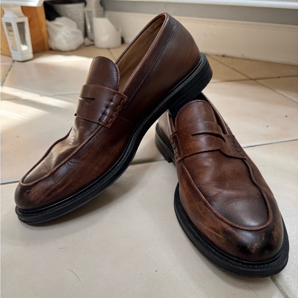 Zara Classic Brown Penny Strap Leather Loafers in Size 43